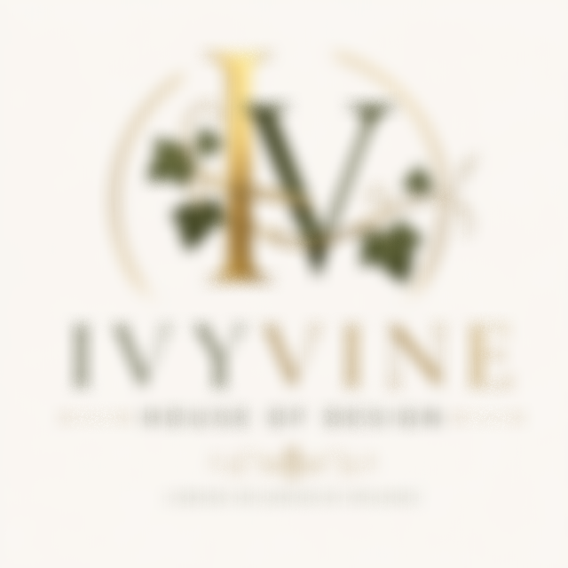 Blurry logo with a large gold letter V, surrounded by greenery, and the word IVYVINE below it.
