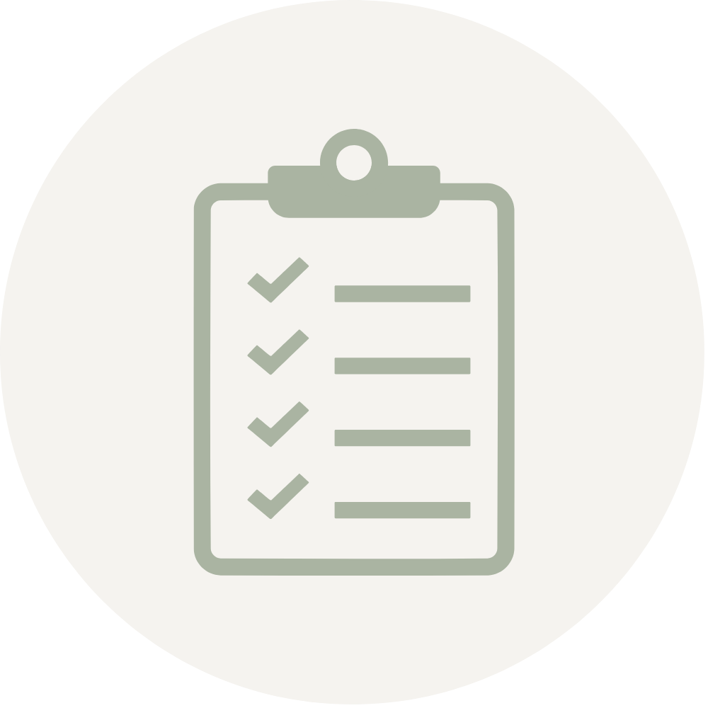 A simple drawing of a checklist on a clipboard with five items, all checked off.
