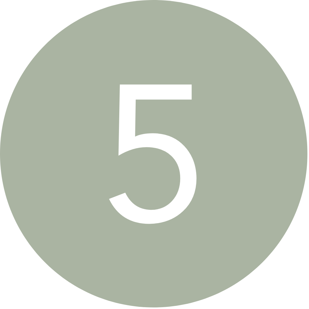 A large number 5 displayed in white on a gray circular background, resembling a sign or marker.