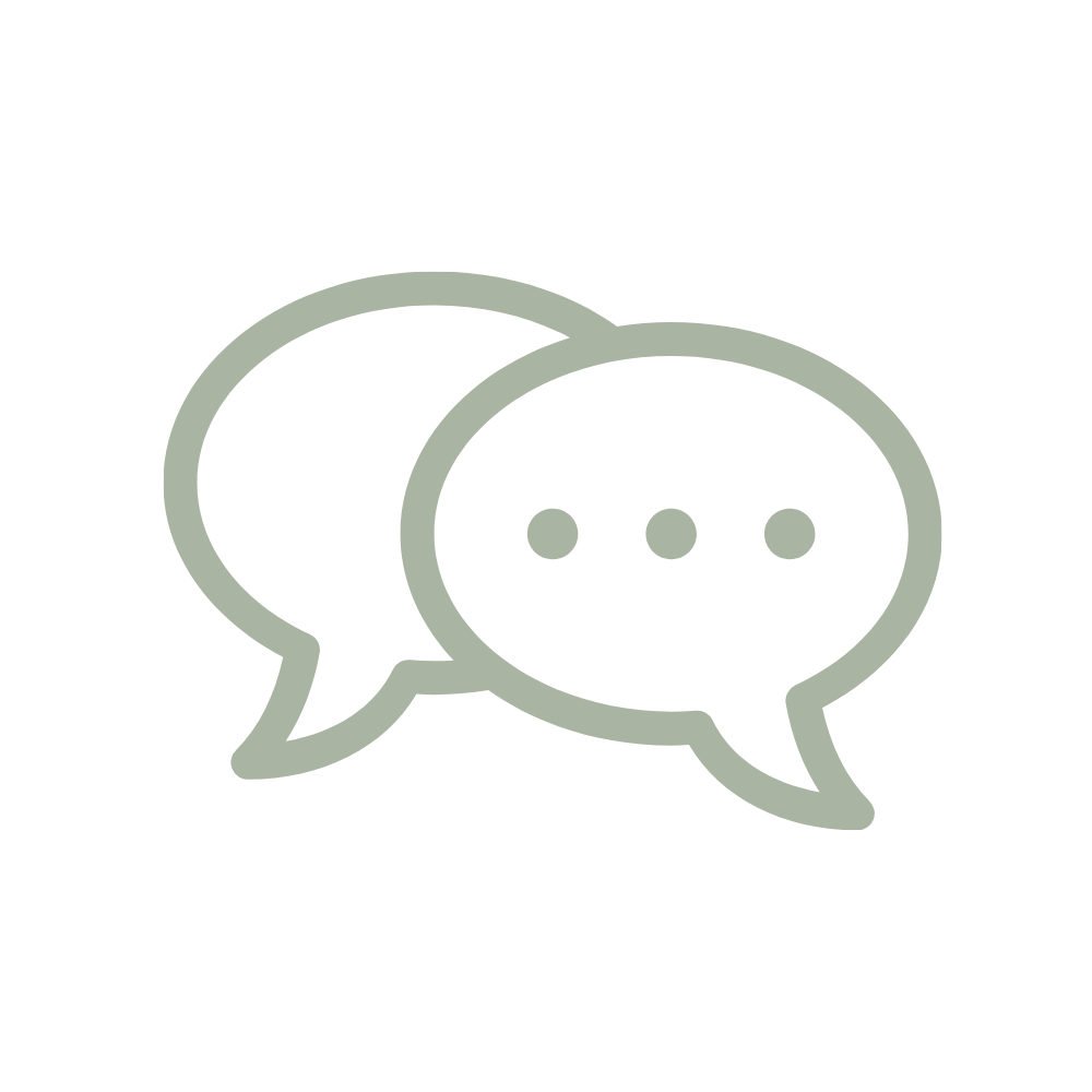 Two overlapping speech bubbles, one behind the other, with three dots inside the front bubble indicating conversation or communication.