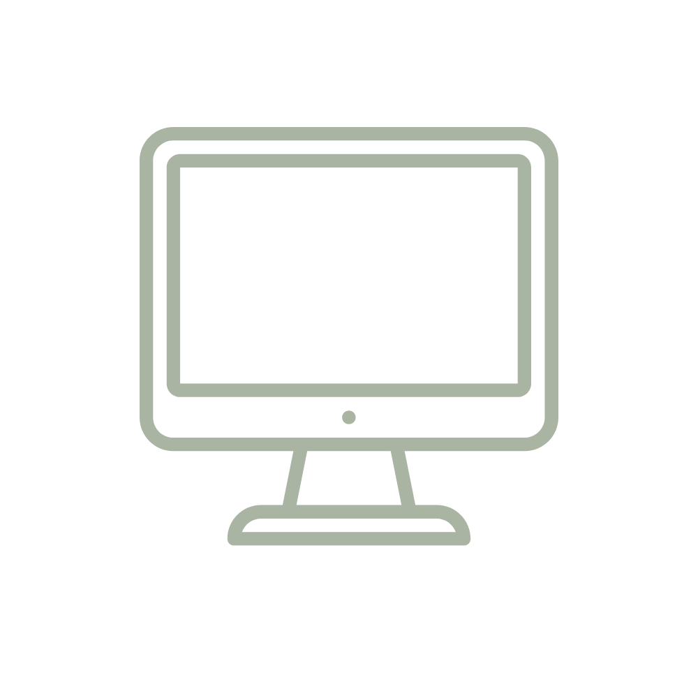 Line drawing of a computer monitor on a stand.