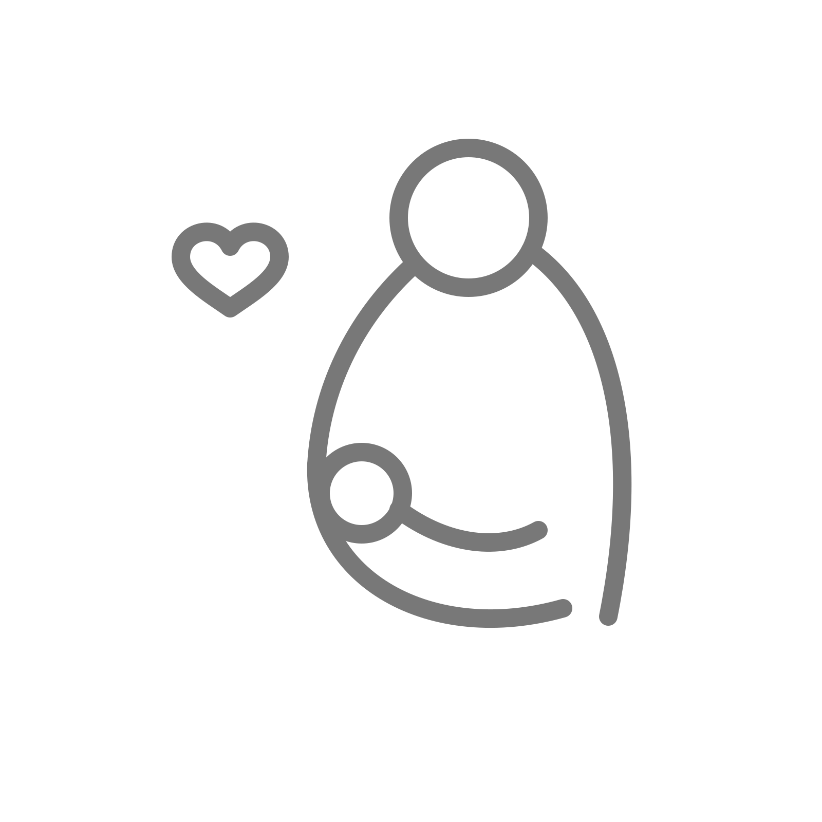 Line drawing of a pregnant woman with a small heart nearby.