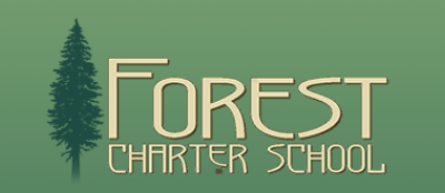 Logo for Forest Charter School featuring a pine tree and green background.