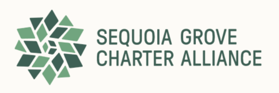 Logo of Sequoia Grove Charter Alliance with green geometric tree design and text