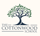 Logo of The Cottonwood School featuring a stylized tree with green leaves