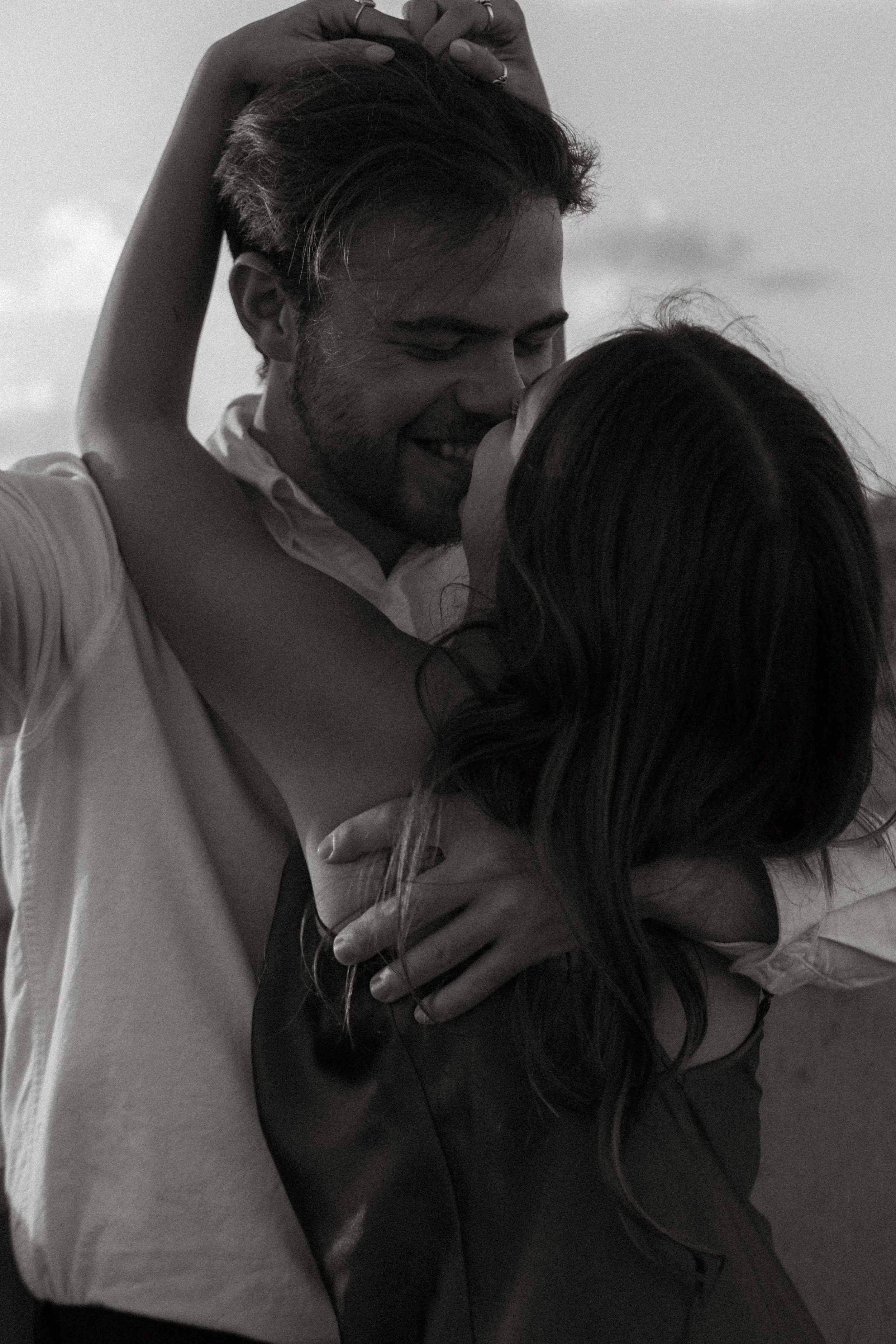 Intimate black and white engagement photography