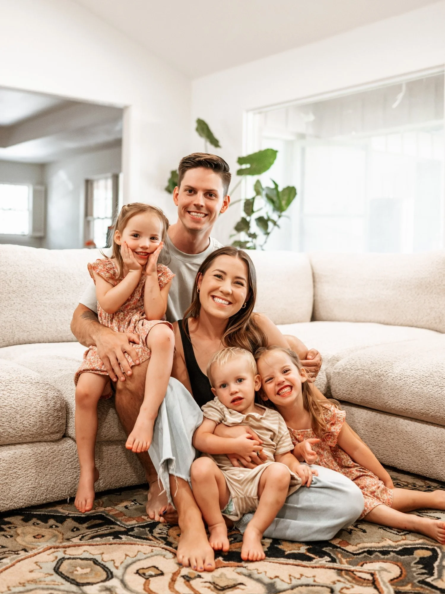 Josh Lashaway with wife Morgan and their three kids at home in Lubbock