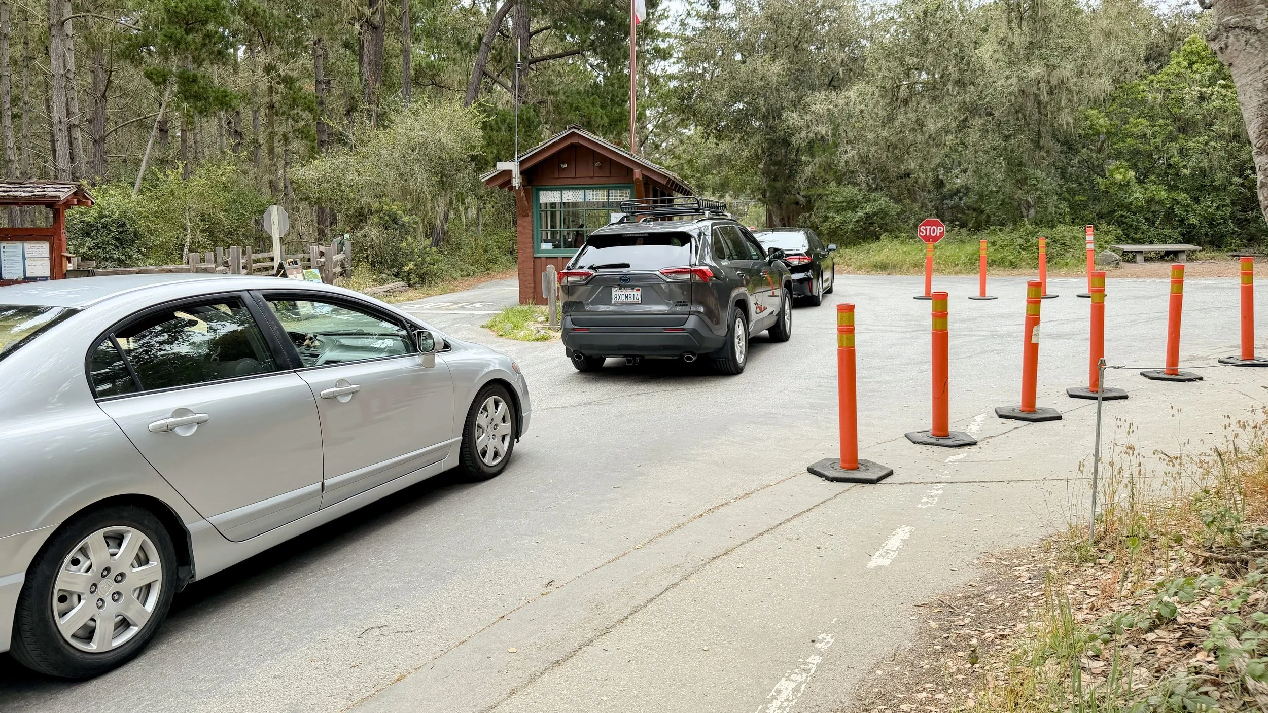 Cars queue to pay on exit at Point Lobos