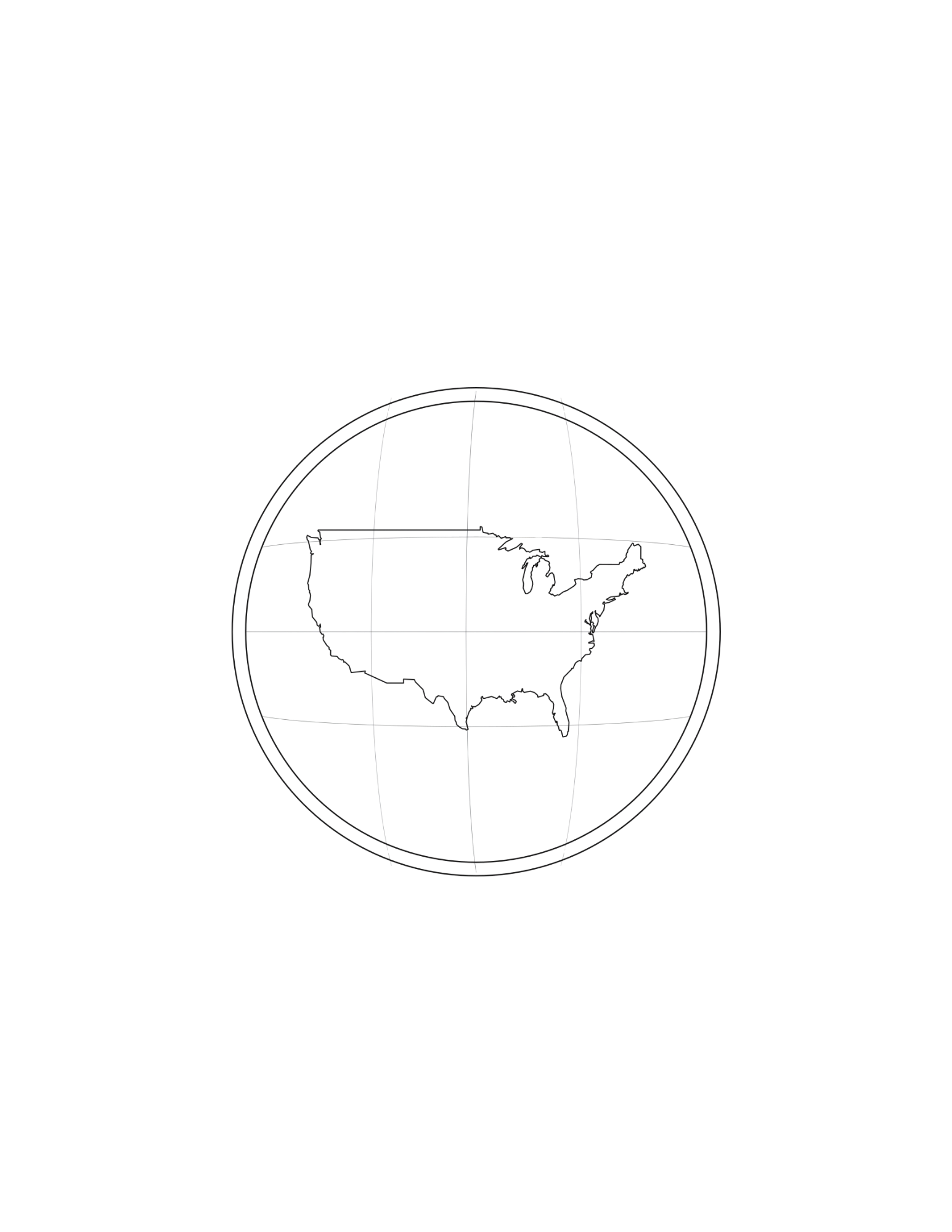 A black background with a white outline of the United States map and latitude/longitude grid lines around it.