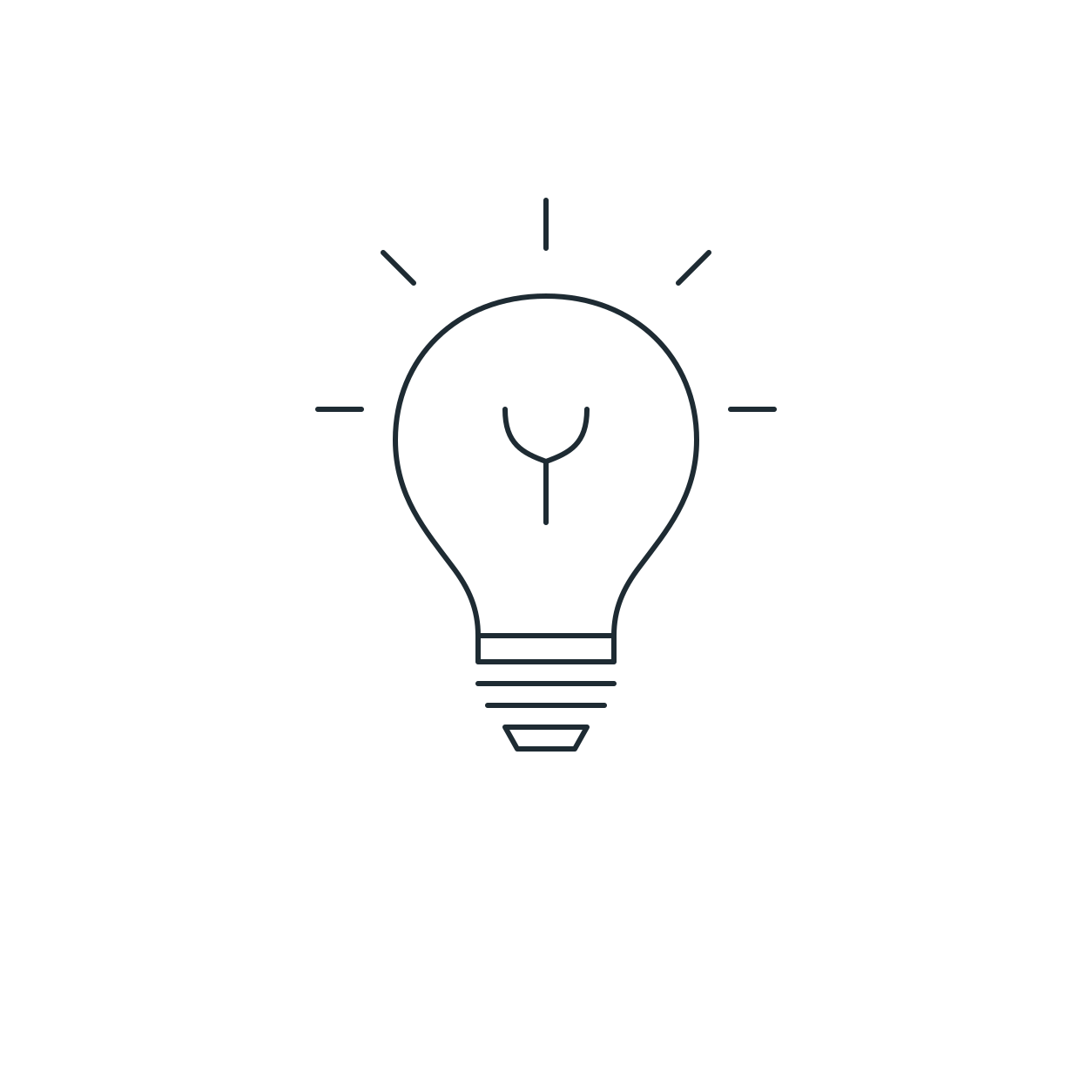 Line drawing of a light bulb with a bear's face inside, surrounded by rays of light.