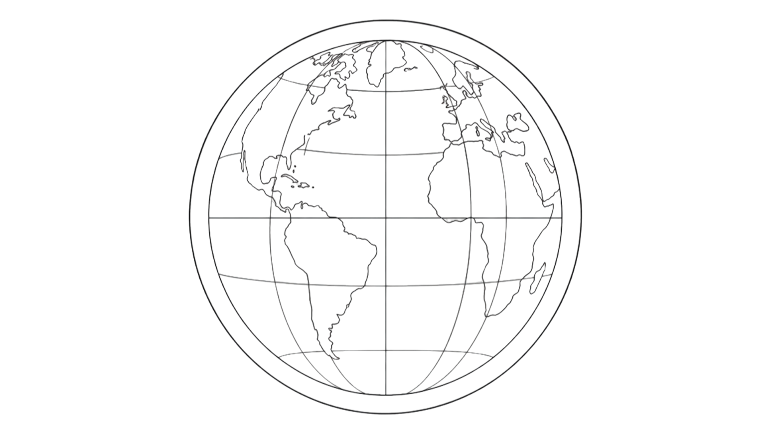A wireframe illustration of Earth showing continents and latitude-longitude grid lines.