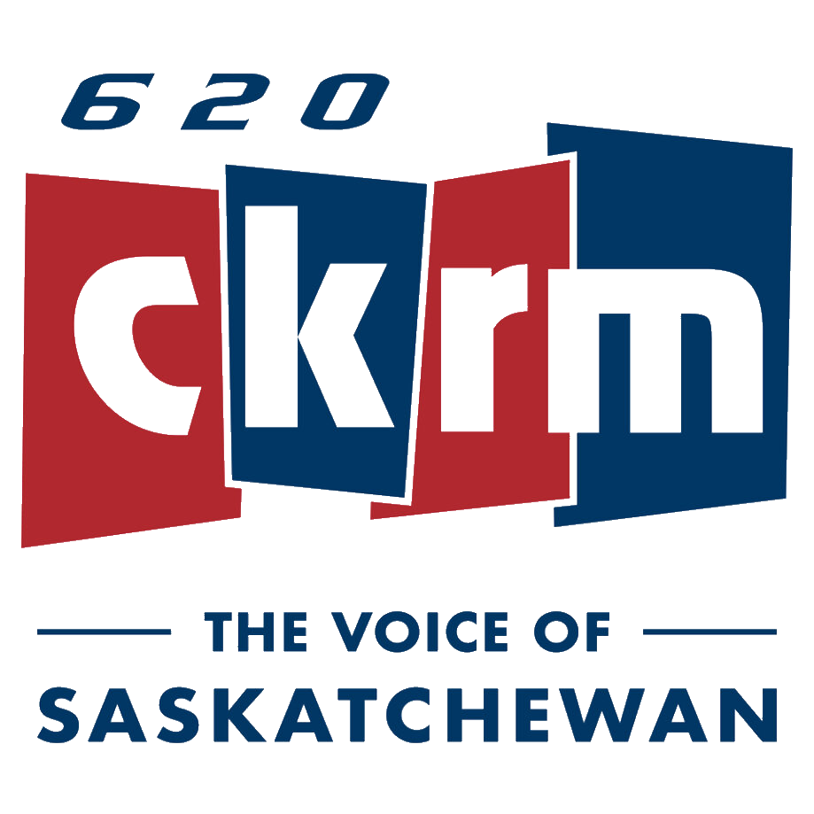 Text and graphic design elements featuring '620' at the top, fragmented letters spelling 'ckrm' in red and blue, and the phrase 'The Voice of Saskatchewan' at the bottom.