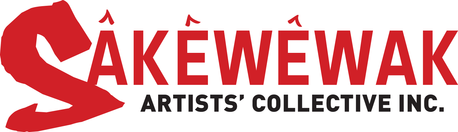 Logo of Kakewəwak Artists' Collective Inc. with a large red 'S' and black text.