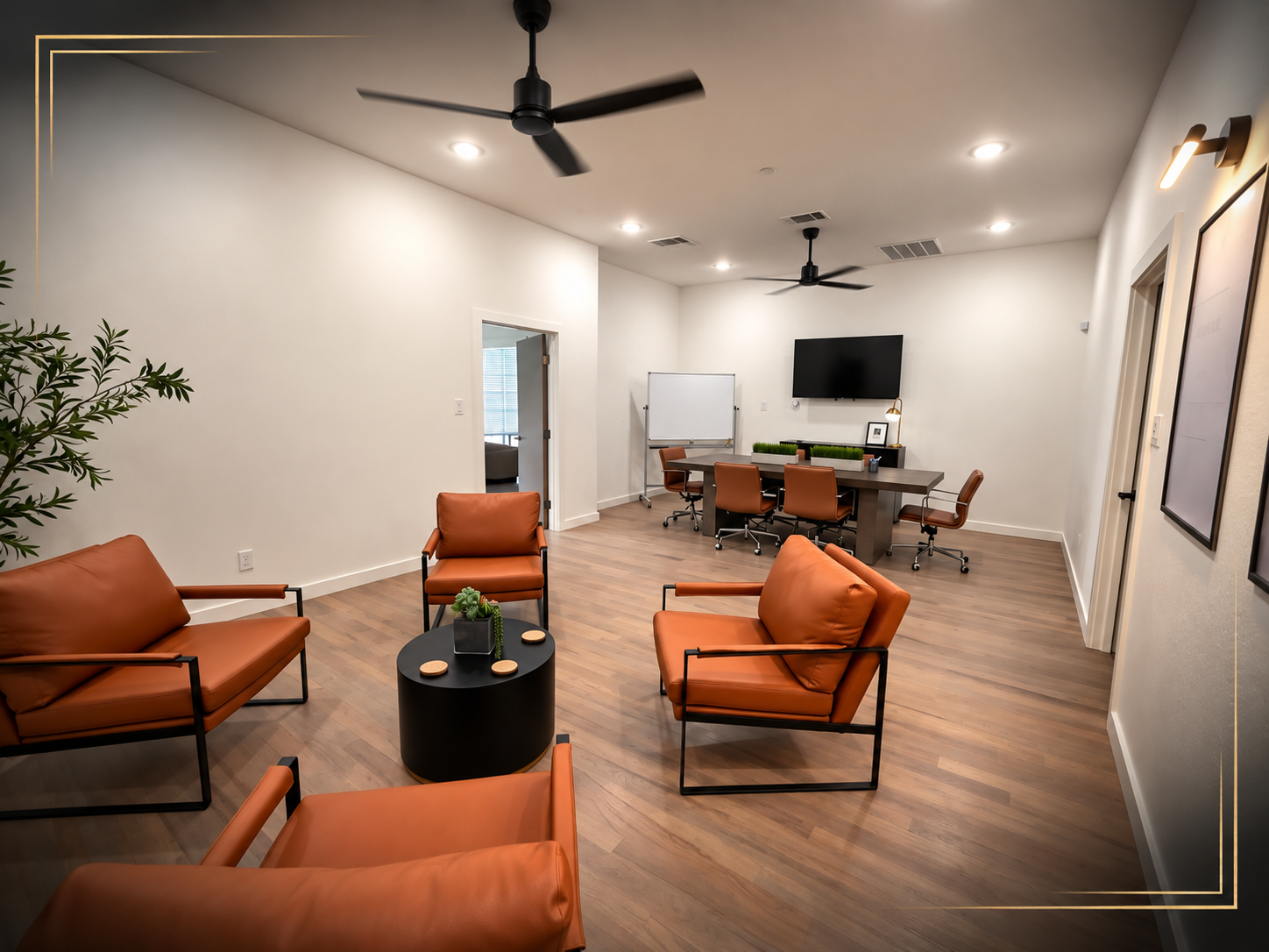 Professional conference and meeting space in Arlington, Texas, ideal for business meetings, team collaboration, presentations, interviews, and small group gatherings.