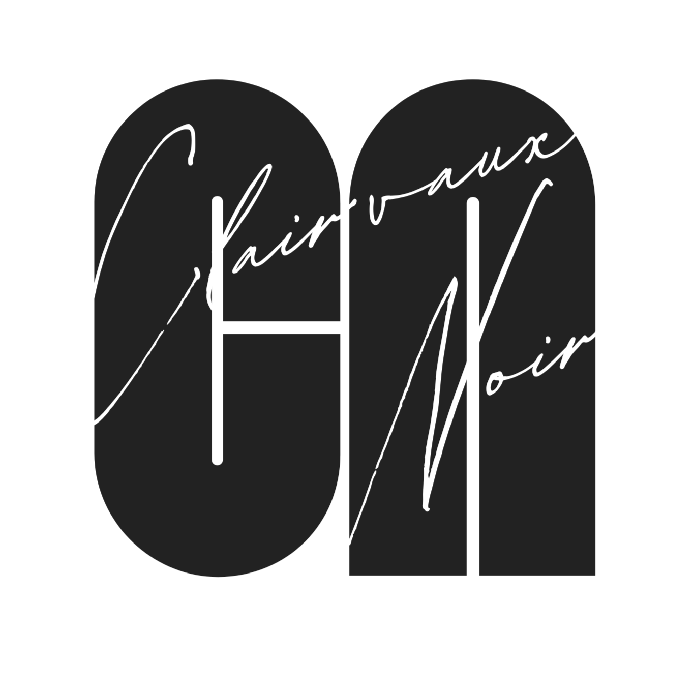Bold black number 01 with white script text 'Charming Noir' across it, on a black background.