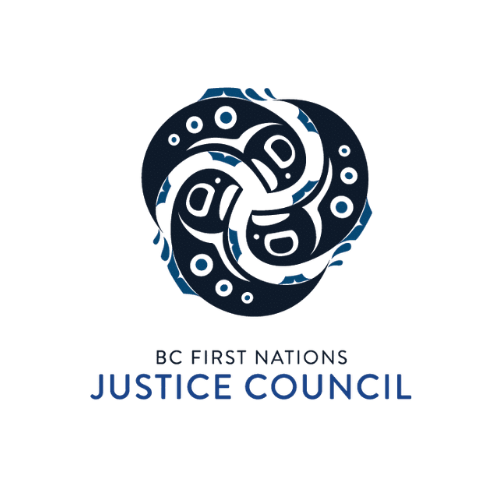 Logo for BC First Nations Justice Council featuring a stylized circular design and text.