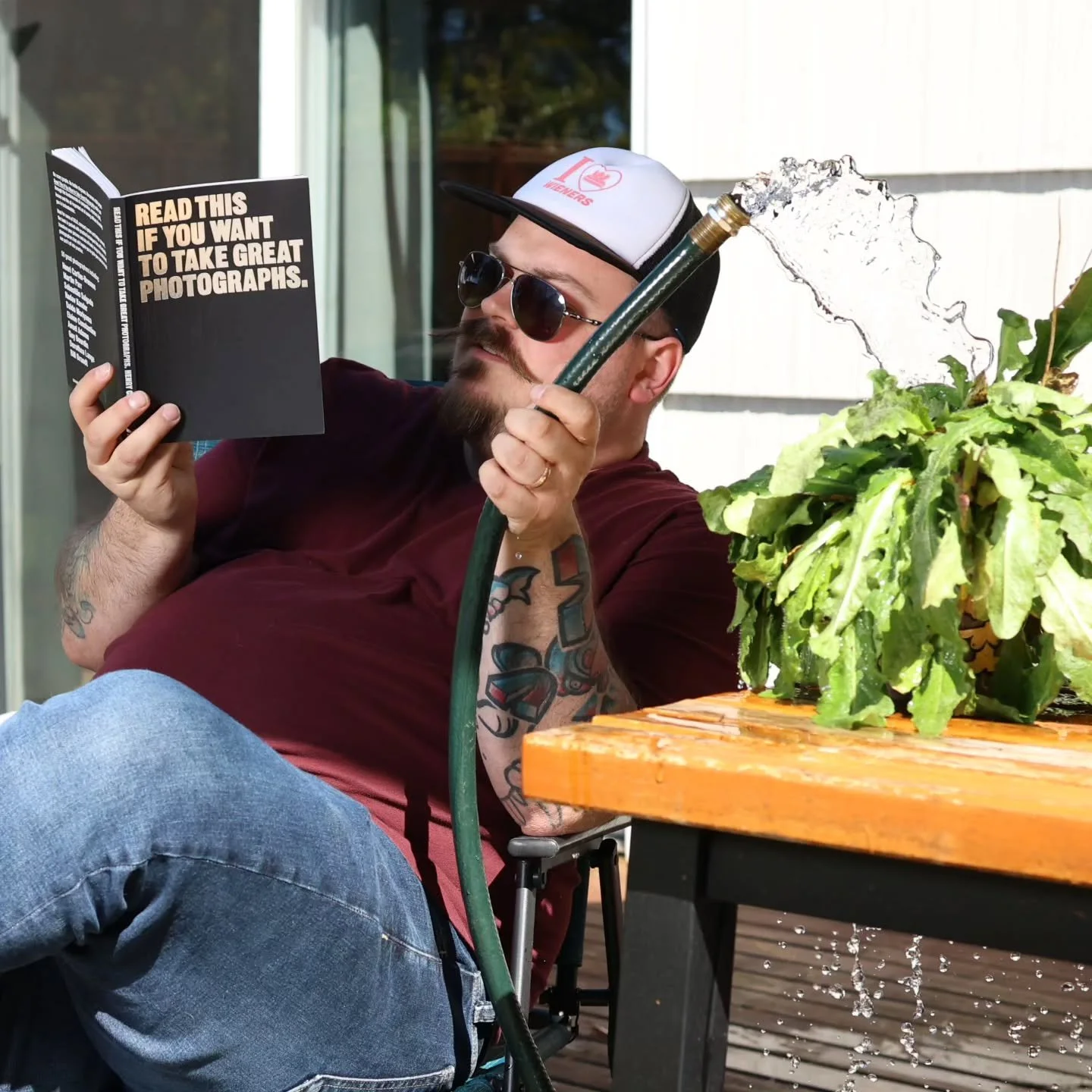 Self-improvement never takes a break. Which is why even when I'm relaxing in my garden, I take time to learn more.

#photographer #satire #pnwphotographer #lgbtq