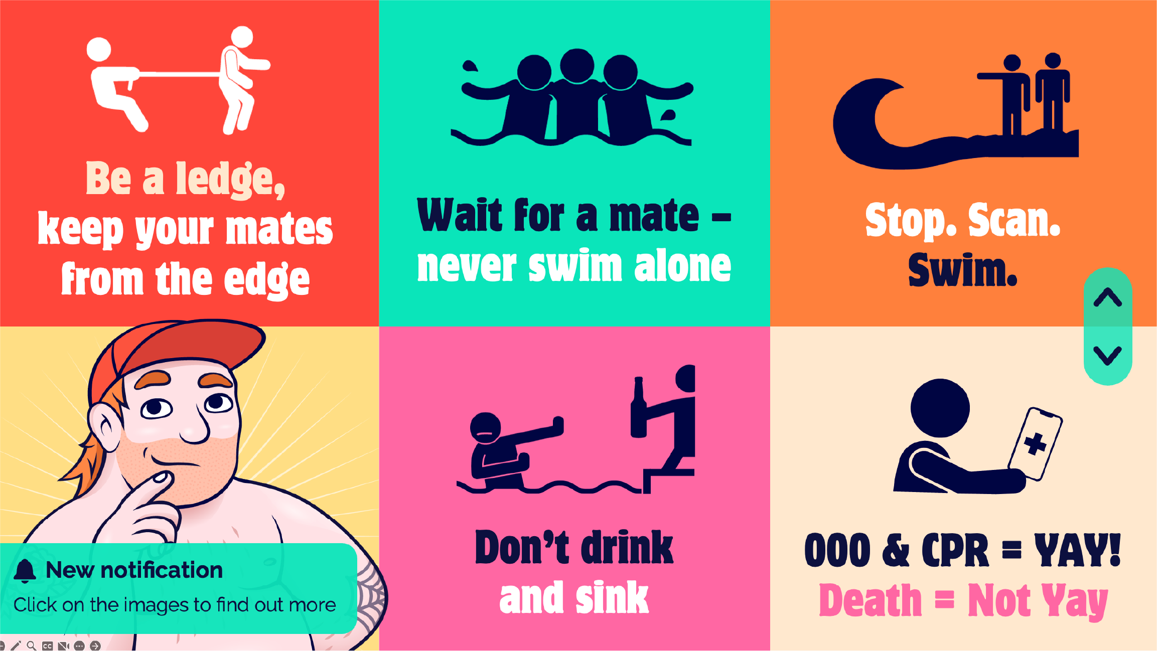Interactive classroom presentations combining visual storytelling, quizzes and educational activities designed to support water safety learning in Australian schools.