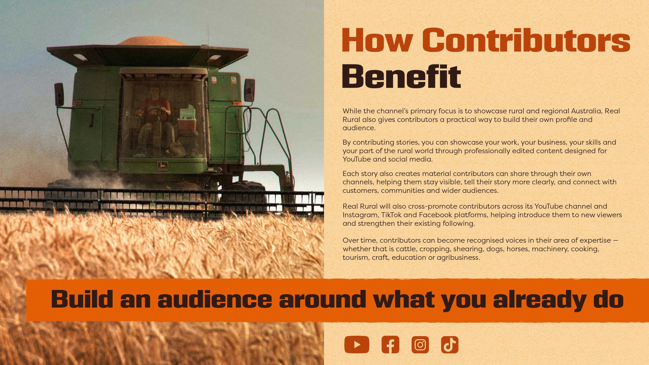 Branded presentation layouts combining photography, typography, infographics and editorial design to communicate the Real Rural vision through a clear and engaging visual narrative.