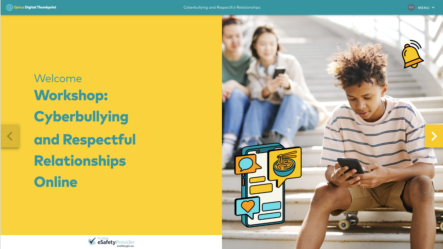 Self-paced digital learning module helping students explore online safety through interactive educational content and custom visual design.