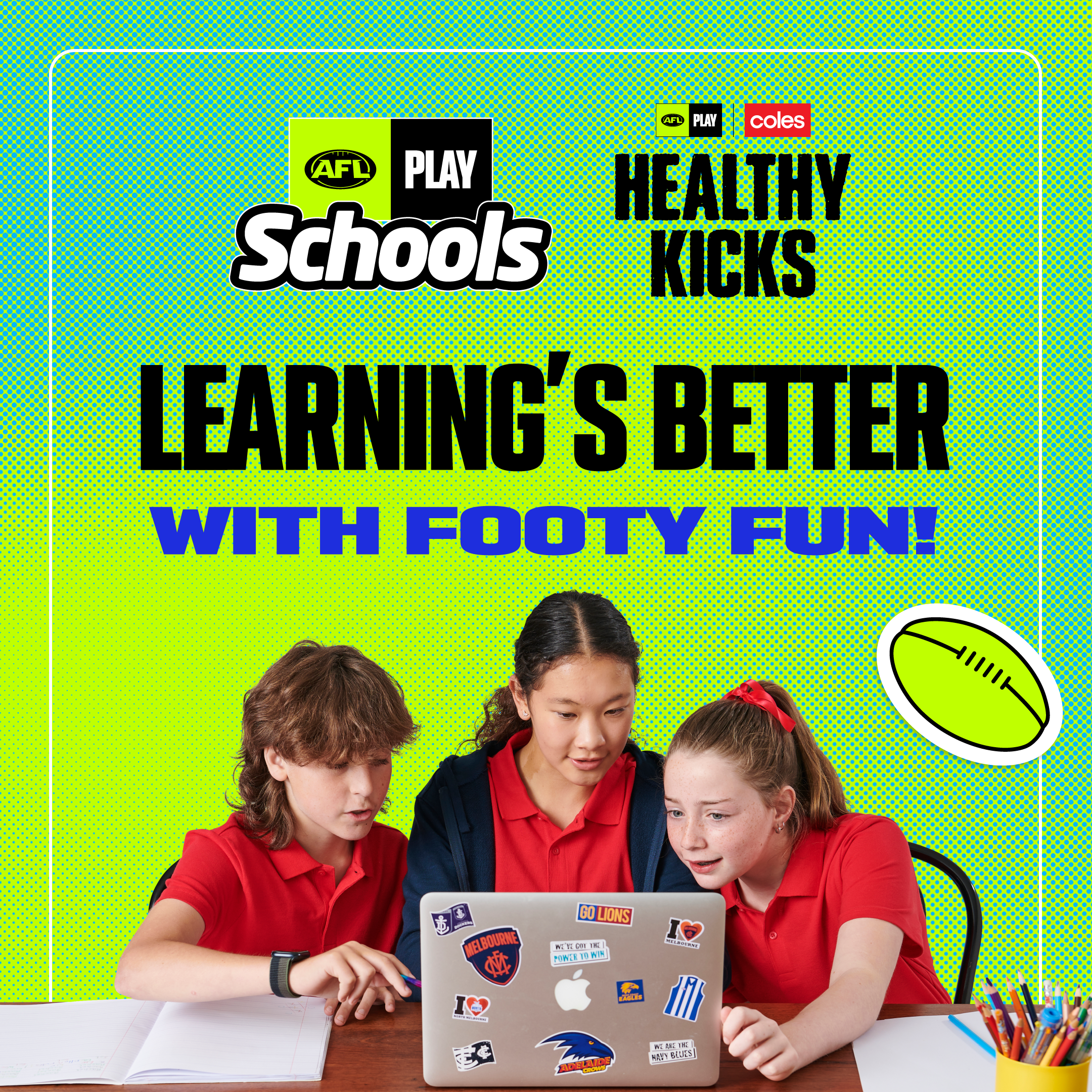 Promotional materials developed to support the AFL Play Schools program, helping communicate upcoming virtual classroom sessions and educational initiatives through engaging visual design.