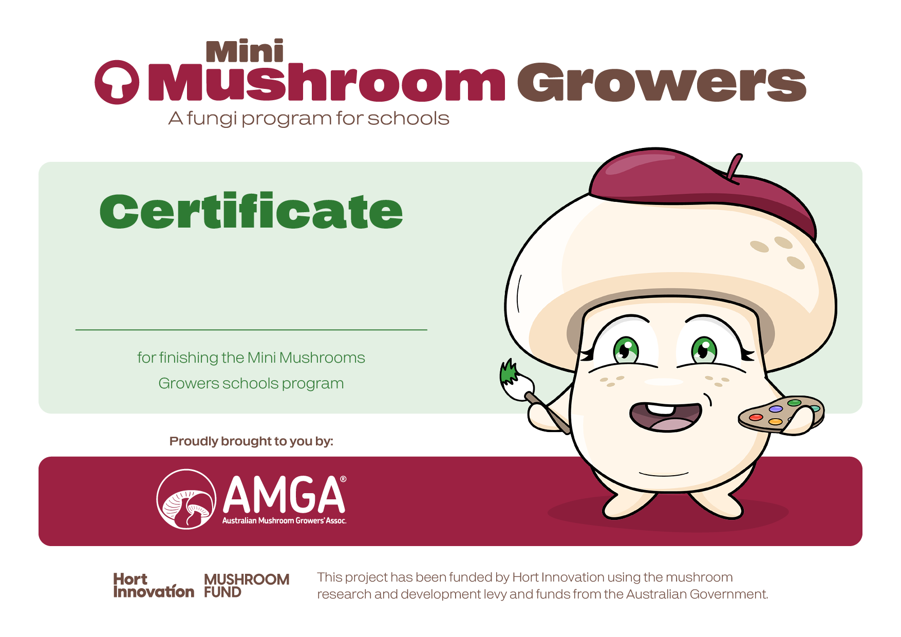 Teacher resources, printable worksheets and classroom activities designed to reinforce key learning outcomes while maintaining a consistent visual identity across the Mini Mushroom Growers program.