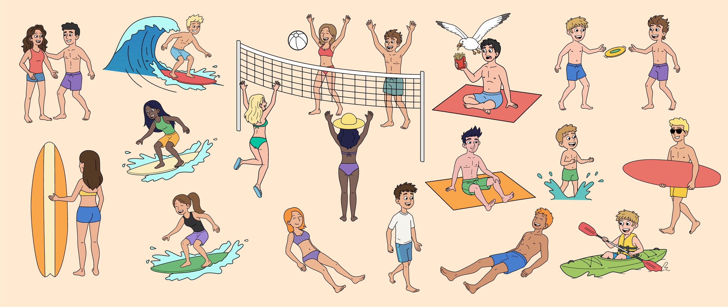 Character library created for the Mermates program, featuring diverse and relatable illustrated characters designed to engage high school students across interactive learning experiences and educational resources.
