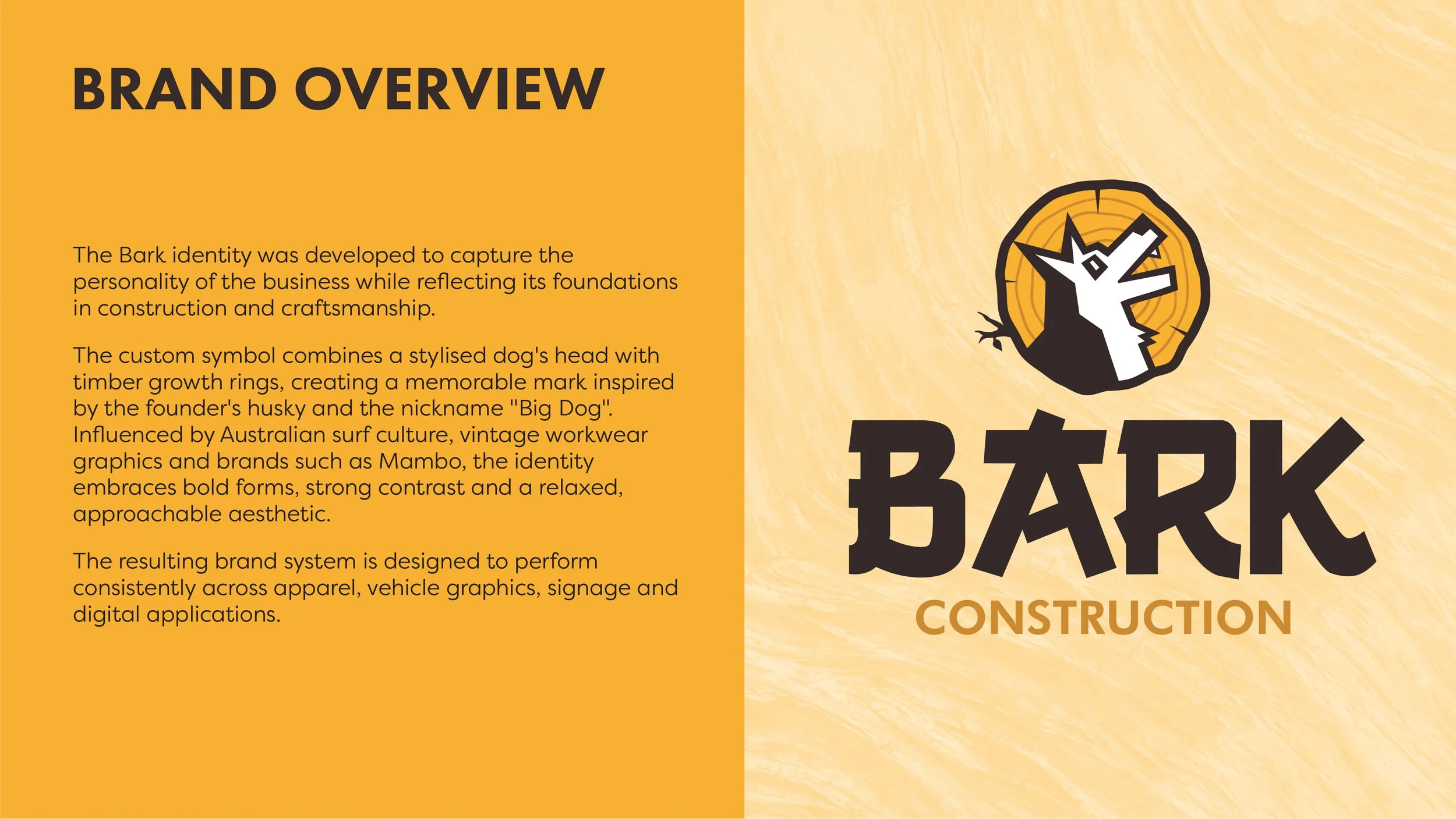 Comprehensive brand guidelines developed for Bark Construction, defining logo usage, typography, colour palette, brand hierarchy and visual standards to ensure consistency across digital and printed applications.