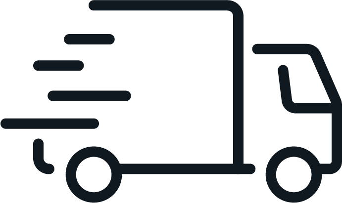 Line drawing of a delivery truck with motion lines indicating speed.