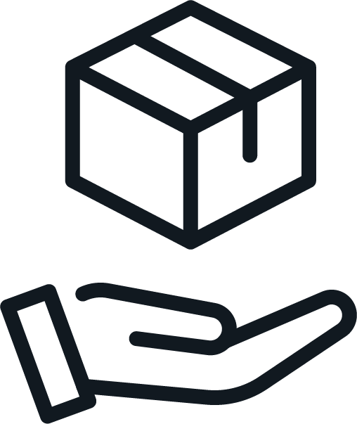 A line drawing of a hand holding a small box.
