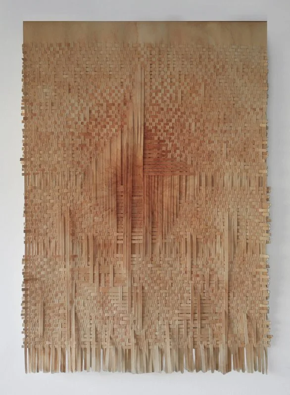 Solar 02, woven painting, cotton paper, natural ink from avocado pits and skins, 25’’x 35.5’’ (framed), 2021