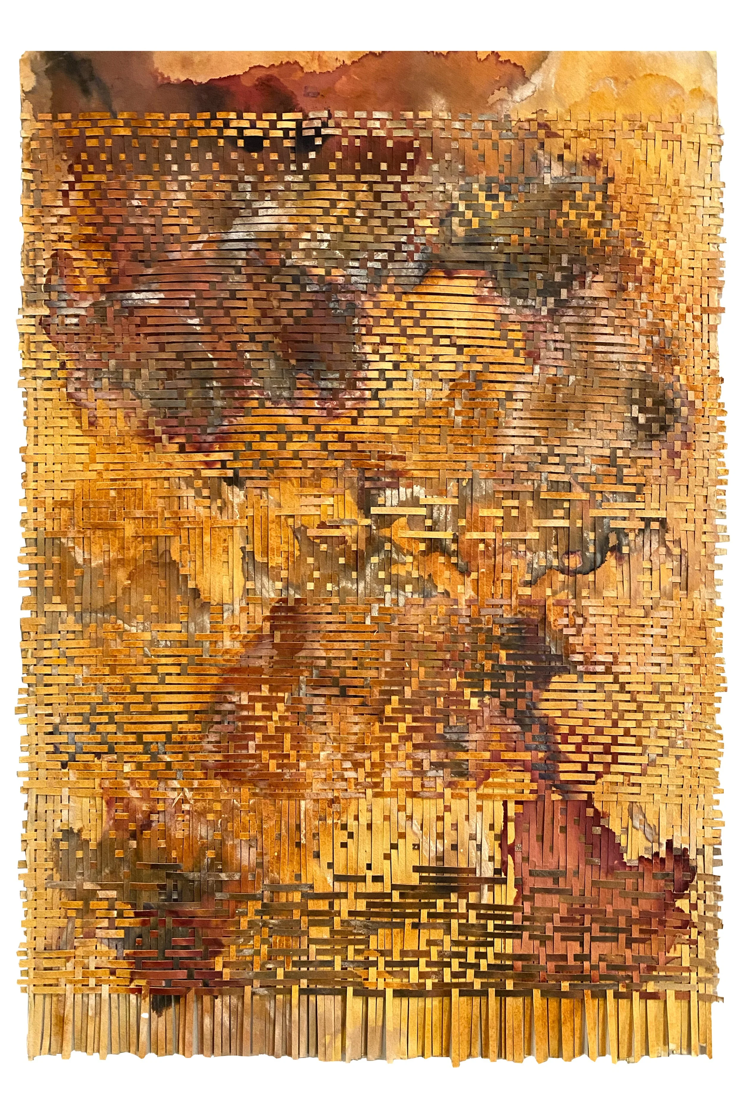 Golden, Woven Painting, cotton paper, handmade natural inks, 58x100, 2025
