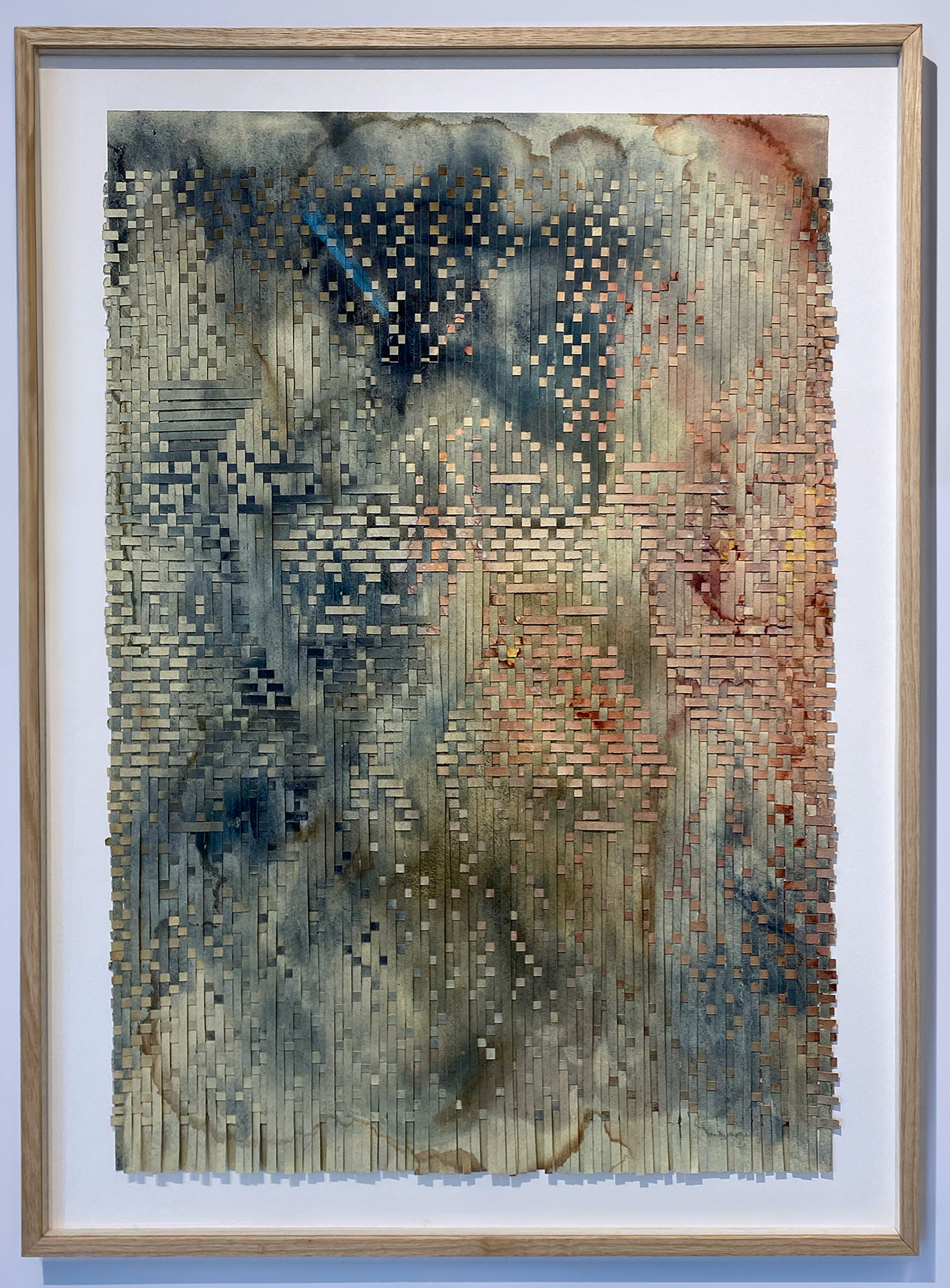 Daybreak, woven painting, cotton paper, natural inks from indigo, onion skins, madder, safflower, mineral salts, 54x78cm(framed), 2023