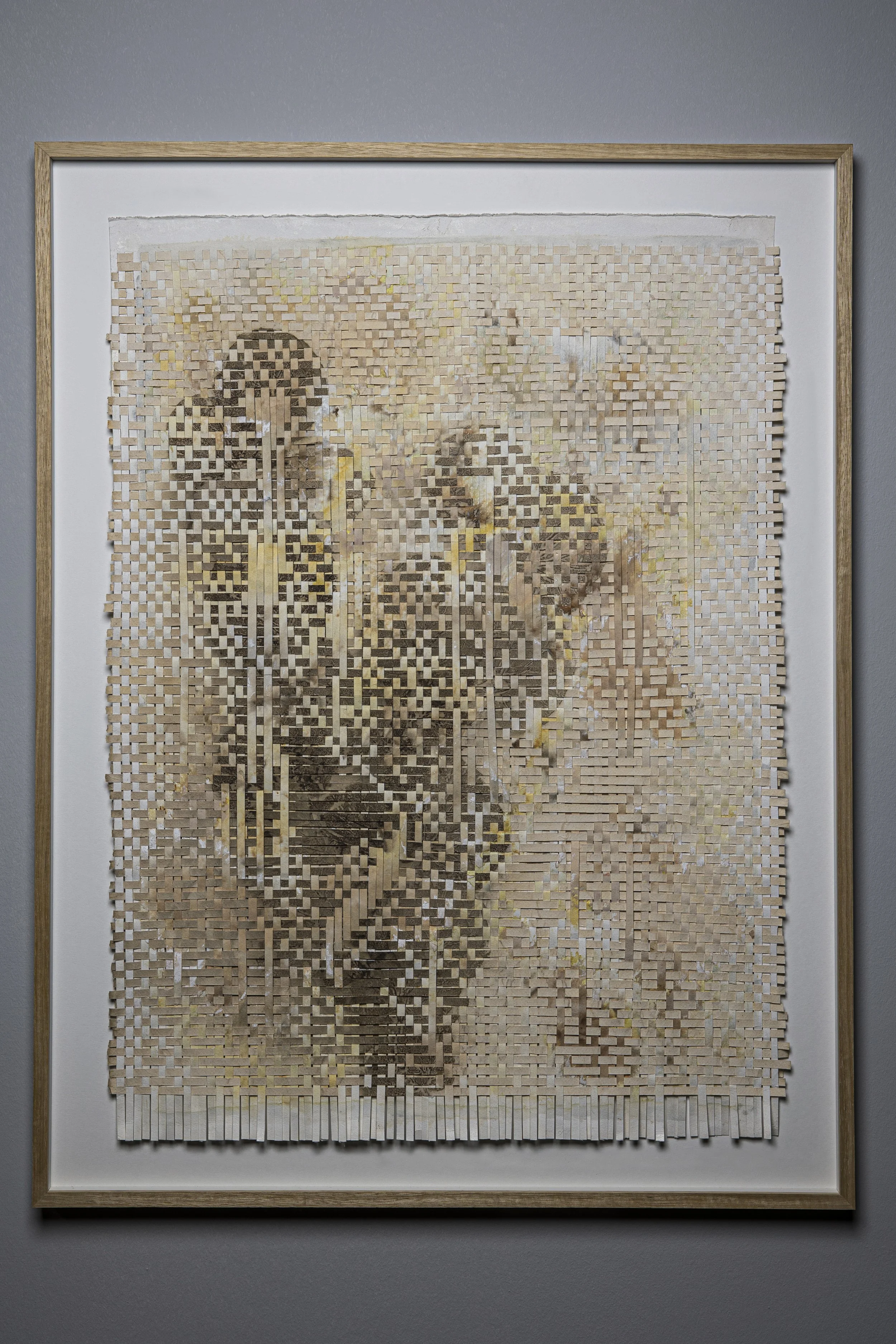 Breath, woven painting, cotton paper, natural ink from safflower, botanical print, 25’’x 34.5’’ (framed), 2021