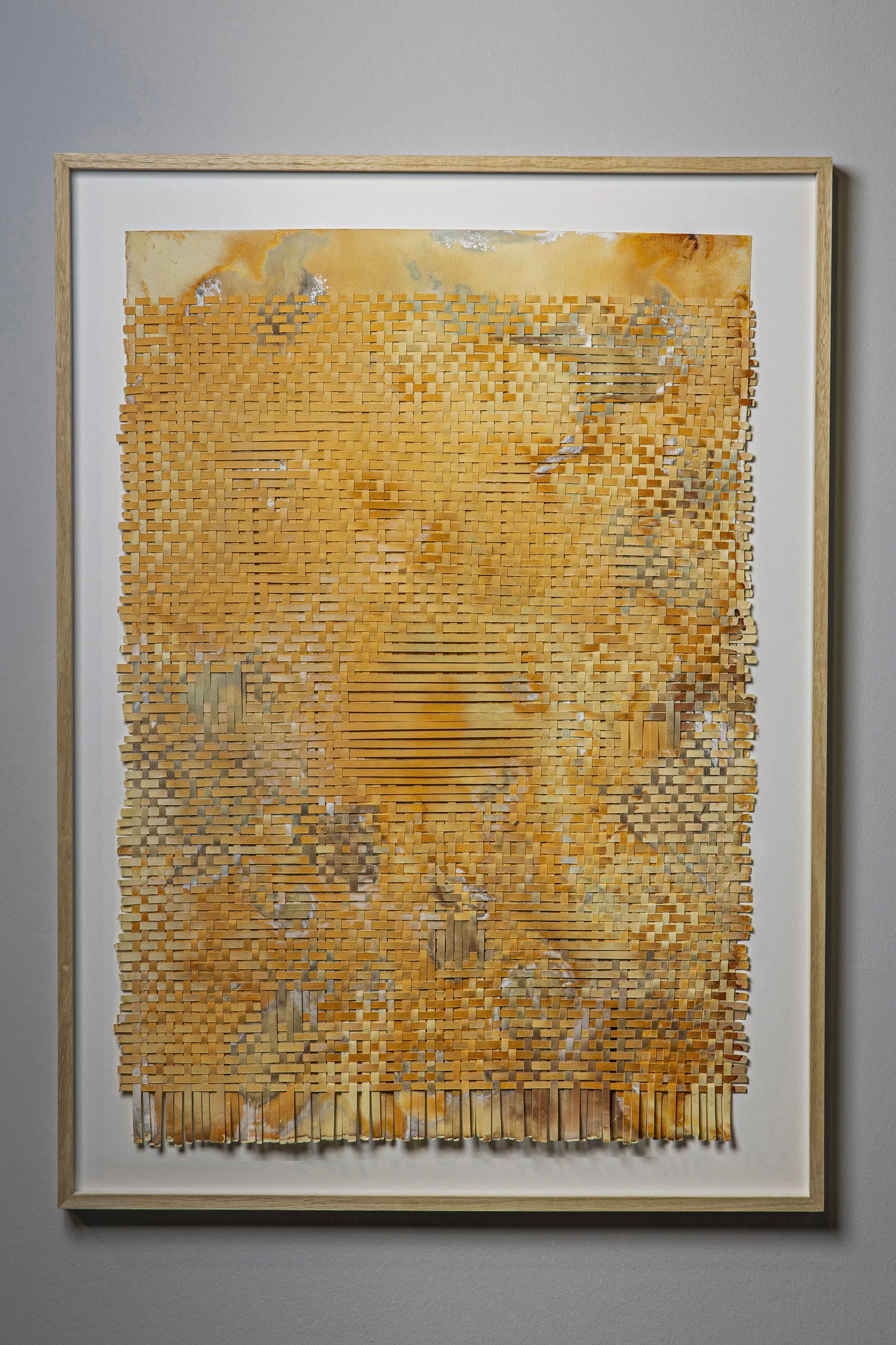 Solar 01, woven painting, cotton paper, botanical print with acacia leaves, 56x99cm, 2020