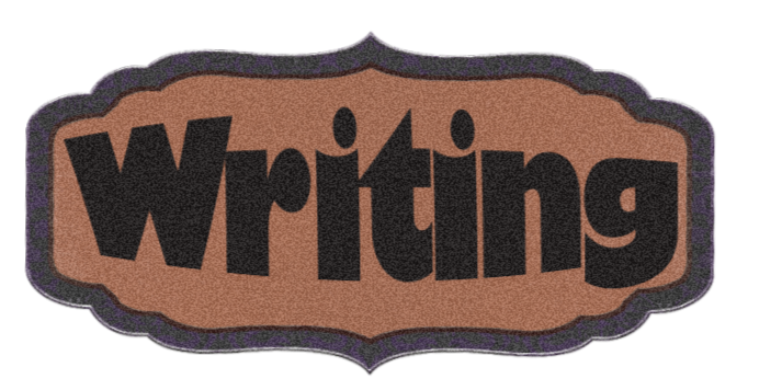 The word 'Writing' in large black text on a brown and purple background.