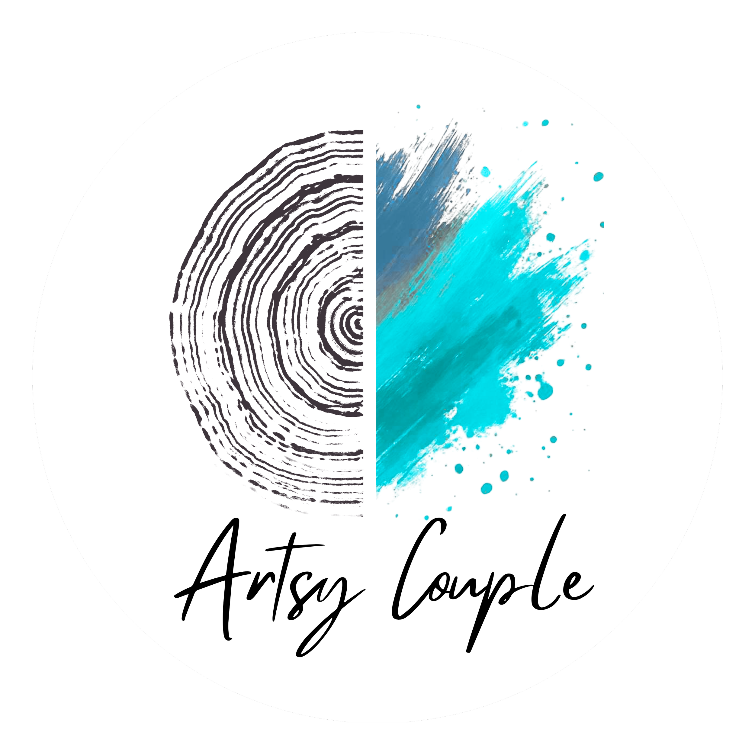A circular logo featuring a black and white fingerprint on the left and blue and gray paint splashes on the right, with cursive text reading "Artistic Lounge" underneath.