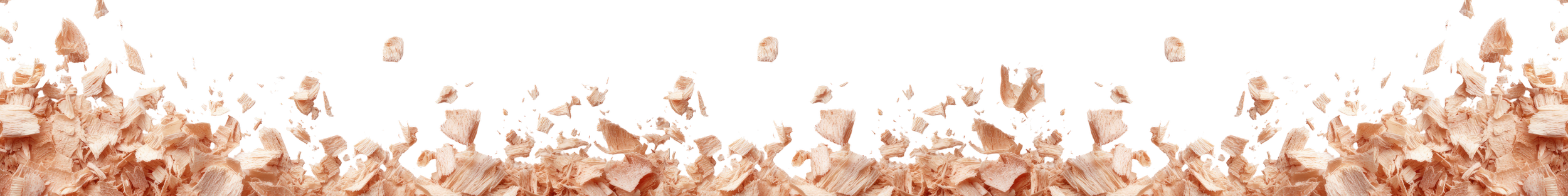 Close-up of a wood shavings pile with scattered wood chips on a black background.