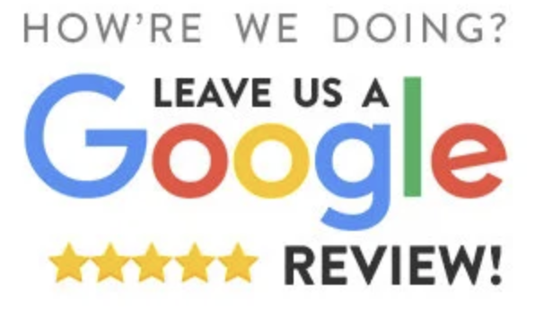 A message asking for a Google review with the text "HOW'RE WE DOING? LEAVE US A Google REVIEW!" and five yellow stars.