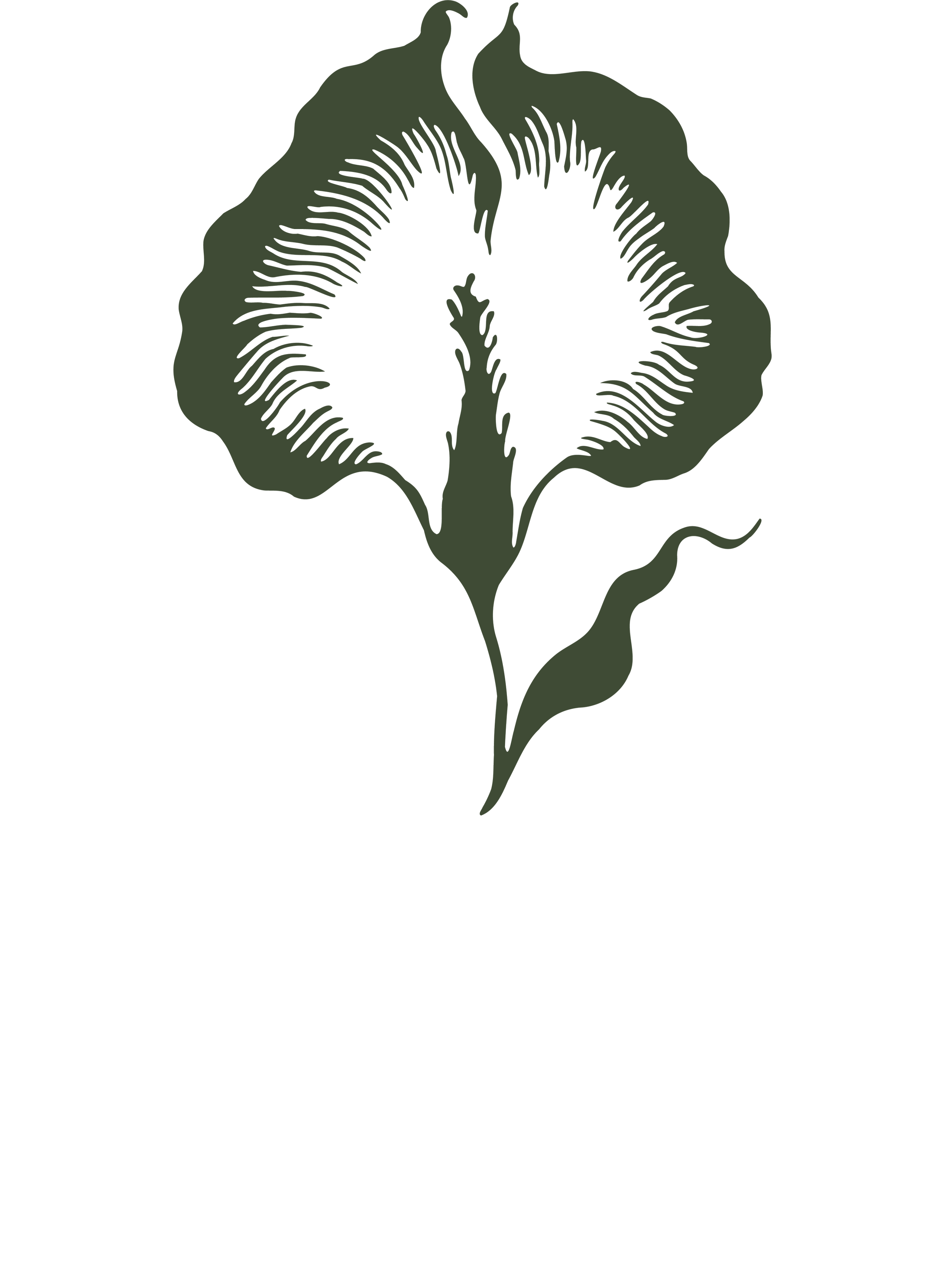A digital illustration of a tangerine flower with green petals and detailed stamen, set against a black background.