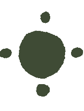Stylized icon of a molecule with a central circle connected to four smaller circles.