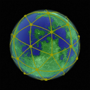 Artist rendering of Earth's Moon, fully enclosed in a dome to allow seas and forested land.