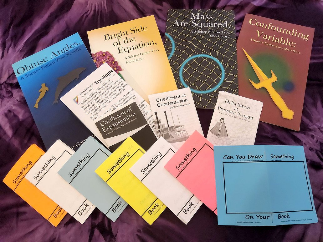 Photograph of a collection of Brian Garrison's printed writings.