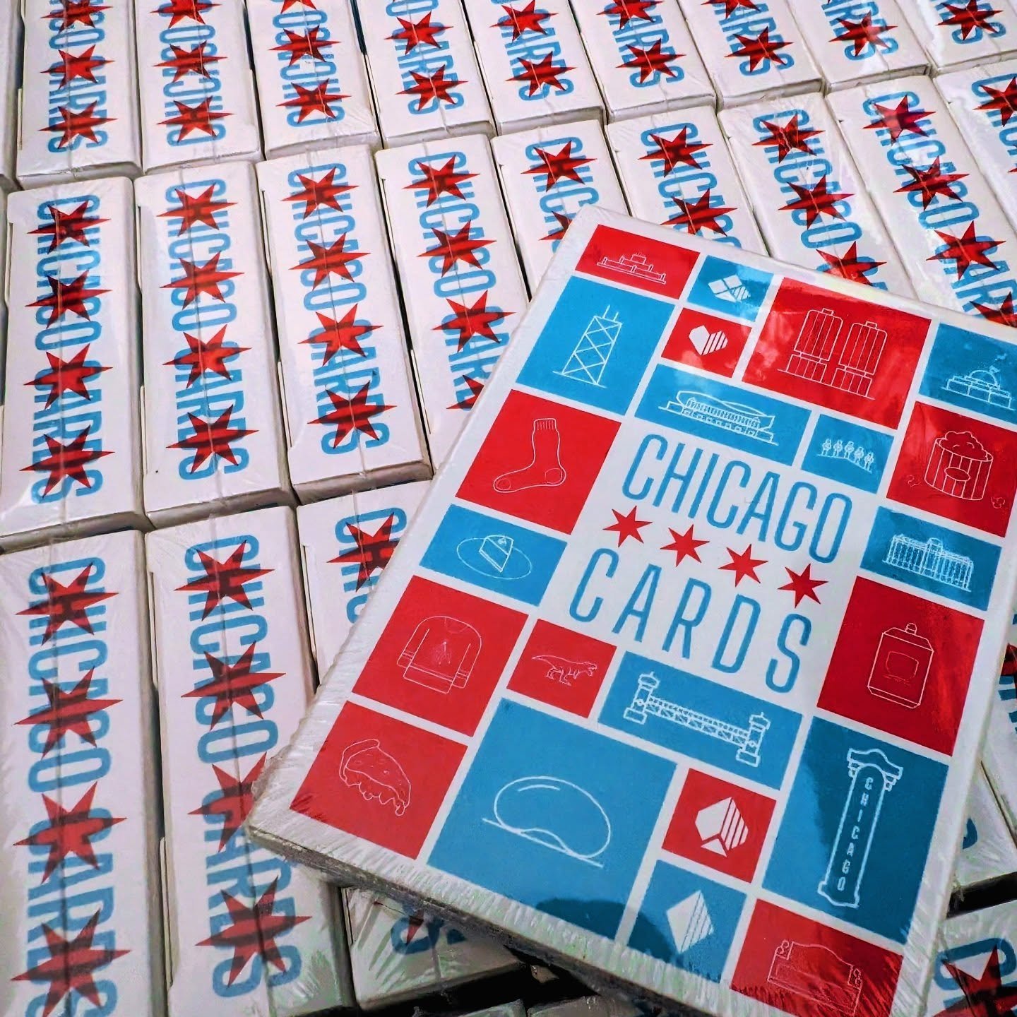 The wait is over... The Chicago Cards are in stock!

✶✶✶✶

Custom designed to represent different pieces of Chicago, these cards are perfect for poker, cribbage, kings or just holding a piece of the Windy City in your hands.

Limited run so grabs you
