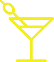 Illustration of a cocktail glass with a lemon wedge and a straw.
