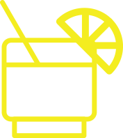 Simple line drawing of a glass with a straw and a lemon slice