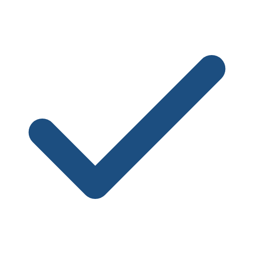 A dark blue checkmark icon.