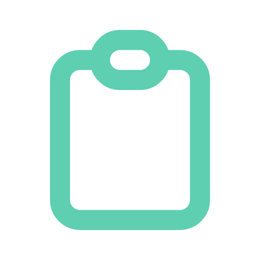 Icon of a clipboard in teal color.
