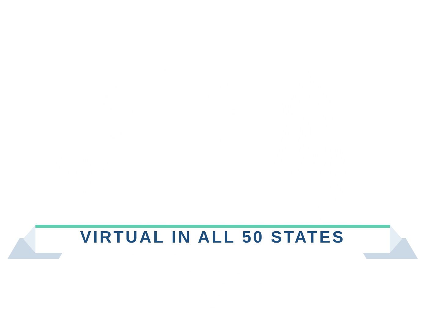 A graphic displaying the map of the United States with the text 'VIRTUAL IN ALL 50 STATES' across the center.
