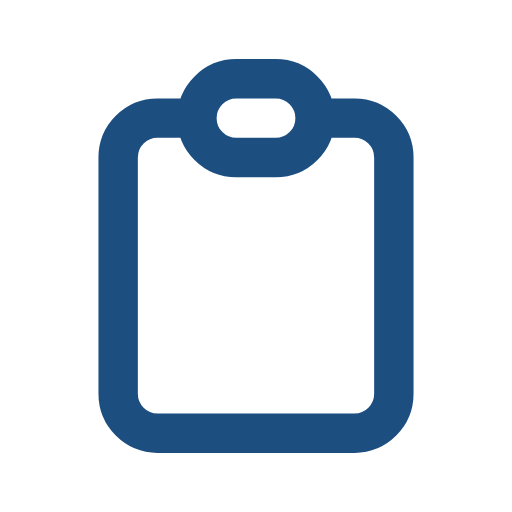Icon of a clipboard with a bar at the top, depicted in blue.
